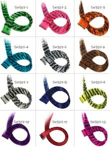 3 pièces Extensions de cheveux léopard et rayées, mèches de cheveux droites longues et colorées à clipser, convient pour le port quotidien des femmes et des filles, les fêtes, Halloween et autres festivals - Multicolore - Voir 2