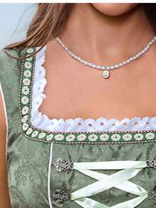 Bayerisches Oktoberfest Damen Set - olivgrünes Jacquard Trägerkleid mit bestickter Spitzenlatze, geeignet für deutsches Bierfest, Dienstmädchenkostüm, Cosplay und mehr - Armeegrün - Übersicht 5