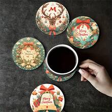 6 buc/set sau 420 buc/70 seturi suporturi pentru băuturi cu imprimeu de reni și clopoței de Crăciun, suporturi rotunde absorbante din cauciuc, cu fund moale din cauciuc gros de 10 cm/2 mm, suport din cauciuc moale, suporturi decorative, potrivite pentru căni, decor pentru masă de bucătărie, decor pentru bucătărie, decor pentru masă