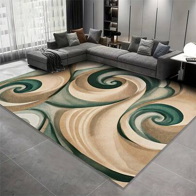 Velvet 850gm², Soft Thickened Area Rug, Abstract Art Pattern Carpet, Available In Beige And Green, Machine Washable, Non-Slip, Soft And Comfortable, Lightweight And Durable, Suitable For Bedroom, Living Room, Office, Indoor Game Room, Comfortable Like Gentle Waves, Suitable For Christmas, Halloween, Easter, Thanksgiving, Valentine's Day, Father's Day, Mother's Day, Independence Day