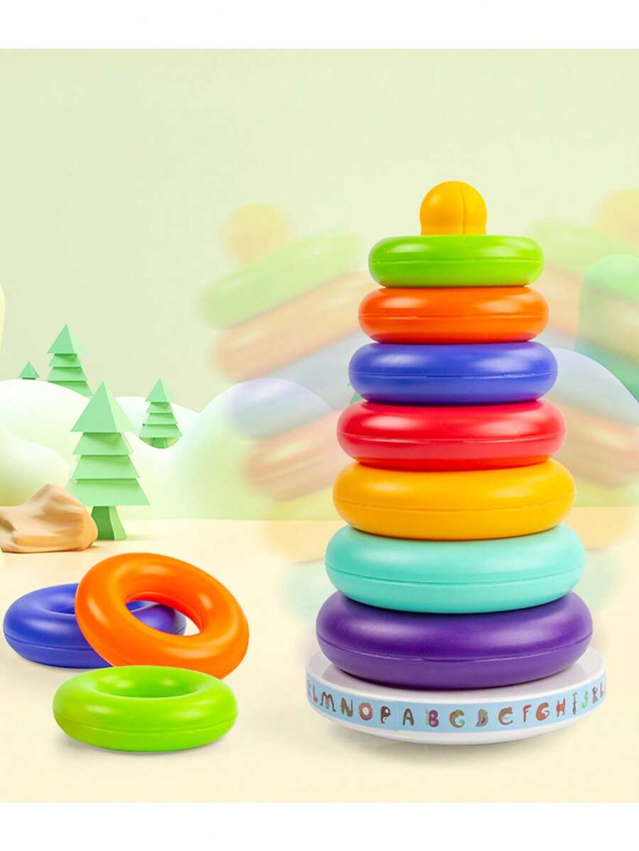 1 zestaw losowo kolorowych zabawek-pierścionków dla niemowląt, uspokajające zabawki-dzwonki dla niemowląt, kubki, kolorowe zabawki-pierścionki w kształcie wieży dla niemowląt, zabawki-puzzle do wczesnej edukacji, zabawki edukacyjne dla dzieci, prezenty urodzinowe, prezenty na imprezę