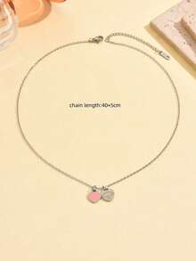 1pc Fashionable Double Heart Pendant Necklace - Double Heart + Pink Necklace - View 12