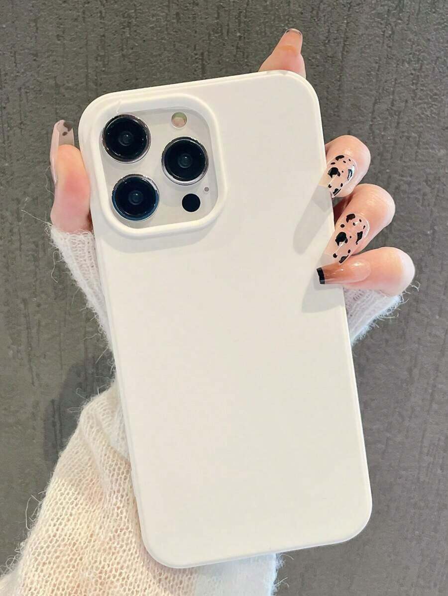 Minimalist Solid Color Large Hole Candy Phone Case, Matte Creative Shock-Resistant Phone Cover Compatible With Apple 11 12 13 14 15 16 Plus 13 Pro Max XR 16 14 Plus 14 Pro Max 13 Pro Mini, With Lanyard Waterproof Anti-Fall Scratch Resistant - White - View 1