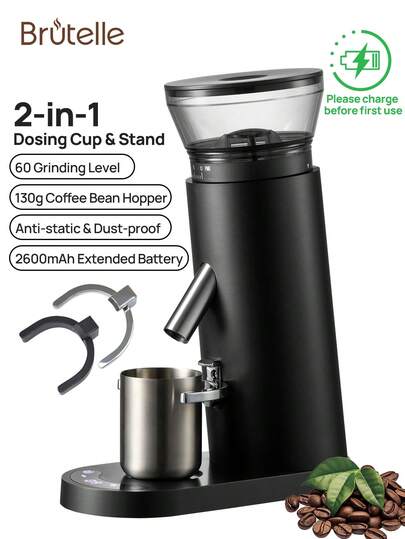 Brutelle 1pc USB Rechargeable Coffee Grinder, 60 Grind Settings, Long Battery Life, Suitable For Home Coffee Corner And Cafes
