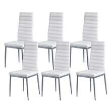 Modern Dining Room Accent Chairs Set Of 6, Upholstered Leather Side Chair For Dining Tables, Space-Saving Kitchen Table Chair With Thick Cushions And Metal Legs, White - Bộ 6 món đồ da nghệ thuật màu trắng - Xem 9