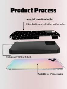 1pc Black & White Polka Dot Pattern Printed Phone Case, Fashionable French Minimalist Cute Boho Style Mini Dot Elements UV Printing Soft Leather Case Compatible With Apple/ Galaxy S24 Ultra, 17 Pro Max/16 Pro Max/12 Pro/13/14 Plus/15 Pro Max/16 Pro Max, 11/13 Pro - Black - View 6