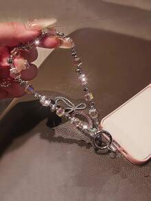 女士蝴蝶装饰手机挂绳，精致水晶吊坠腕短串珠配饰，户外旅行购物防丢手机带，时尚手机壳挂绳 - 彩色 - 查看 9