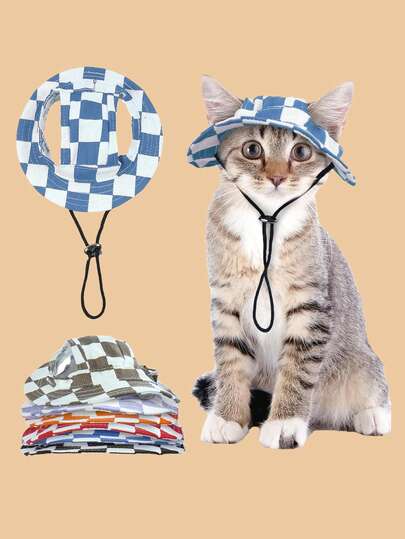 Un cappello da sole carino e antivento in poliestere con orecchie scoperte, cappello da sole per cani con fori per le orecchie, protezione UV, adatto per cani di piccola taglia da indossare quando escono tutto l'anno, cappello in poliestere a quadri per cani o gatti di taglia piccola/media, cappelli regolabili in dimensione, cappelli di protezione solare per cani, cappelli per cani Teddy, accessori per animali domestici, cappelli speciali per gatti e cani, disponibili in più colori