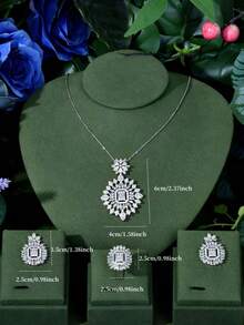 1 Set Elegant Cubic Zirconia Sunflower Jewelry 3 Pieces Set: 1 Pendant Necklace, 1 Ring, 1 Pair Earrings, Suitable As Anniversary Gift For Women