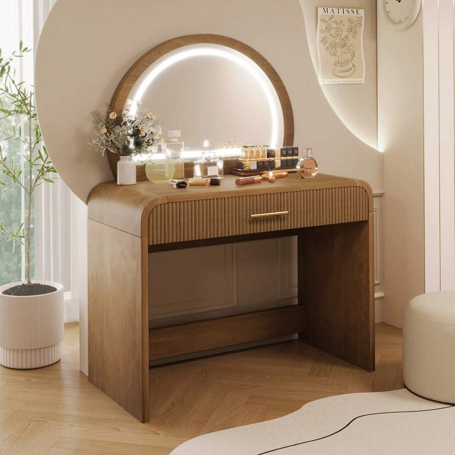 MERAX 39" Makeup Vanity Table With Mirror Touch Screen Lighted Mirror, Dressing Table With Drawer For Bedroom,Espresso - 濃縮咖啡 - 查看 1