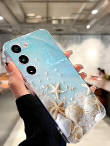 1pc Blue Ocean Pearl Shell Starfish Seashell Transparent Soft Phone Case Compatible With Samsung Galaxy A04e/12/A13/A14/A34/A50/A52/A53/A54/S21/S22/S23/S24/S25/S25Ultra