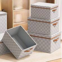 Nonwoven Fabric Checkerboard Pattern Clothes Storage Box With Lid, Home Organizer For Clothes, Toysbedroom,Organizer,Organiser,Home Storage,White T Shirt Women,Black Pants Women,Ladies Winter Clothes,Dress,Winter Clothes For Ladies,Elegant Woman Dresses,White Shirt For Ladies,Long Sleeve,White Jumpsuit For Women,Spring Dresses For Women,Spring Outfits For Women,Spring,Spring Clothes,Minimalist,Summer Tops