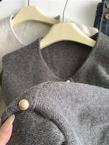 Cárdigan sin mangas tejido elegante de estilo coreano para mujer, blusa casual y moderna, fácil de combinar para un look de calle - Gris - Ver 8