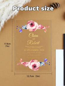 Tarjetas de boda acrílicas románticas - Elegantes invitaciones florales para eventos especiales. Invitación de boda de acrílico transparente, invitación de acrílico elegante con tarjeta de detalles, invitaciones de quinceañera y cumpleaños con flores
