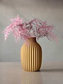 1个仿陶瓷塑料花瓶，内含人造芦苇花，简约家居装饰，米色和黑色圆柱形花瓶，条纹纹理，表面光滑，适用于客厅/卧室/婚礼/春季装饰，可用作桌面摆件、花瓶或房间装饰品。 - 白色 - 查看 5