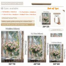 1 件，帆布挂画，带框装饰画，海报，墙面艺术，粉红玫瑰和窗台油画，女孩托儿所装饰，花卉春季墙面艺术，美学客厅装饰，粉色花卉绘画植物布置装饰，春季装饰主题，春季家居装饰 - 彩色 - 查看 3