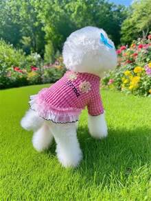 Adorable Pink Dog Dress With Lace & Flower Embroidery, Fashion Pet Outfit For Daily & Party Wear, Ideal Xmas & Halloween Gift For Small Dog Owners