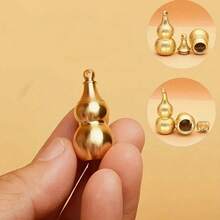 1 pieza Caja de almacenamiento con forma de calabaza pequeña, caja de primeros auxilios para guardar medicinas, vitaminas y aceite de pescado, cuentas de llavero de calabaza de cobre de Feng Shui, para la buena suerte, la riqueza, la salud y el éxito, regalo para amigos, familia y seres queridos - Amarillo - Ver 6