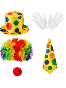 New Joker Mr. Joker Costume Party Series Single Party Funny Clown Costume Accessories, Rainbow Wig, Polka Dot Magic Hat, Bow Tie, Fun Dress Up Makeup Props, Whimsical Funny Outfit