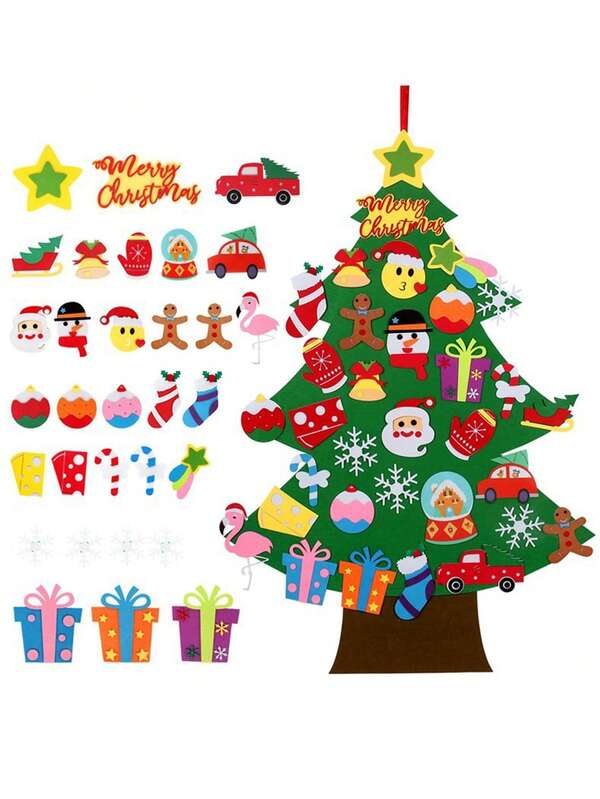 1Pc Christmas DIY Felt Christmas Tree Including Christmas Elements Ornament Wall Hanging Decoration,Non Woven Felt Tree,Christmas Decor,Xmas Decor,Christmas Gifts Christmas Decorations For Home,Christmas Party Favors,Xmas Party Supplies,Wall Decor,Door Decor,Room Decor,Window Decor,Winter Decorations,Ideal Christmas Gifts For Your Family,New Year Party Decor