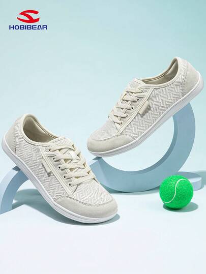 1 Pair Women's Casual Rhombus Pattern Lace-Up Fabric Sneakers, Lightweight & Comfortable For Office, All Season, Wide Toe Box