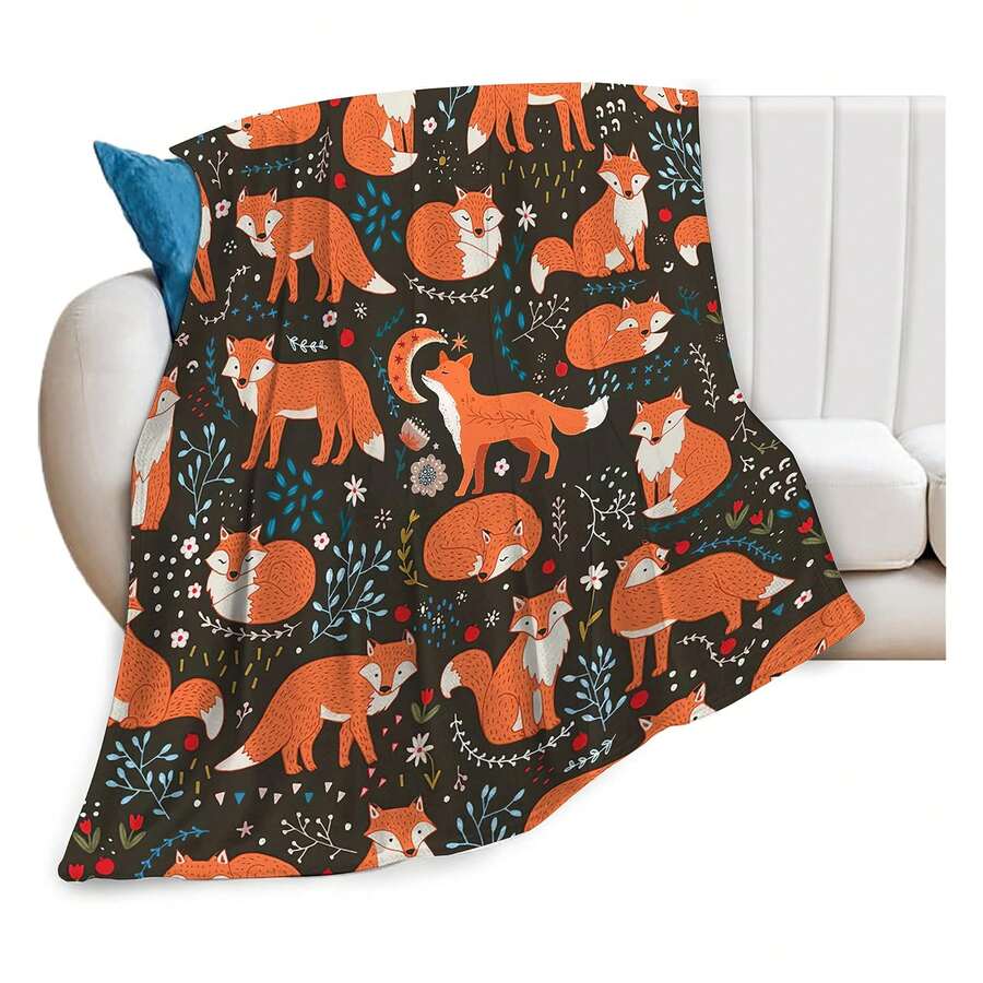 Cute Fox Blanket Funny Animal Fox With Flower Decor Throw Blanket Fox Gifts For Super Warm Soft Plush Lightweight  Flannel Blanket Winter Couch Bedding Blanket For Women Premium Weighted Blanket - Embossed Wolf Pack Design On Bamboo- Blend, Soothing Warmth For Reading Nooks & Anxiety Relief