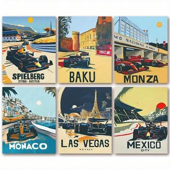 6 piezas sin marco, póster de carreras, arte de pared de póster de carreras, decoración retro de carreras, adecuado para dormitorio, sala de estar, comedor, 8x10 pulgadas