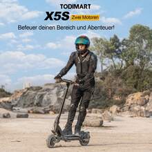 TODIMART X5S Electric Scooter For Adults, 1000W*2 Brushless Motor, 48V 18.2Ah Battery, Maximum Range 75-80km, 10-Inch Off-Road Tires Can Handle 35° Inclines, Magnesium Alloy Body, Can Carry 120kg, Foldable For Easy Storage, Equipped With A Mobile Phone App - 黑色 - 查看 2