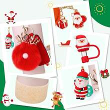 8 Stück Weihnachts-Becher-Zubehör für 40oz & 30oz Becher mit Henkel, inklusive Strohhalm-Aufsatz, Lippenstift-Halter, Becher-Manschette, Charm-Ornamente, Weihnachtsgeschenk