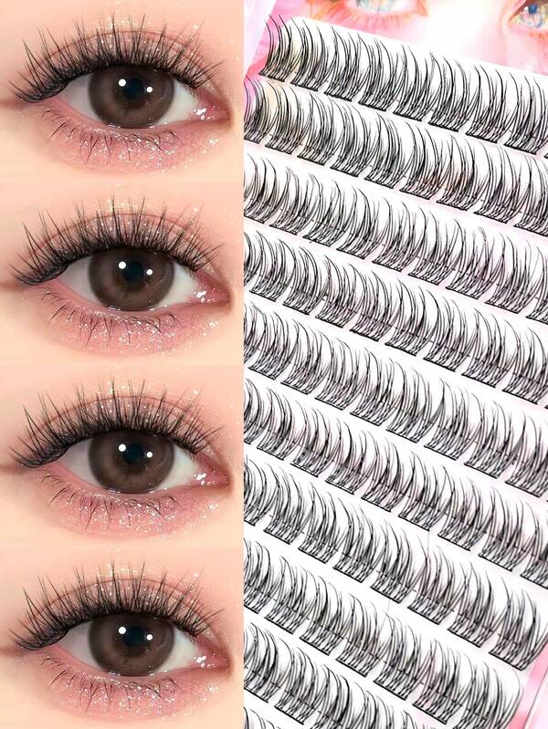 120/100PCS Self-Adhesive Individual Lash Clusters, Manga Style&Natural Look False Eyelashes C Curl DIY Reusable Lashes, Natural, Wispy, Waterproof, Cross, Cat Eye, Doll Styles, 10-12mm Length, Beginner Friendly, With Pre-Attached Glue Strip For Easy Application Lash Clusters, Eyelash Clusters, Individual Eyelashes, Lashes, Fake Lashes