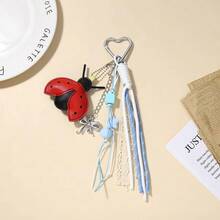 Creative 7-Spot Ladybug Leather Cartoon Car Keychain Cute Bag Pendant Handmade Woven Rope Decoration Winter Fall - Multicolor - View 8