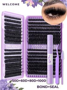 640pcs Eyelash Kit Individual Lashes Cluster, Mix Length 50D 60D 80D 100D With Lash Bond And Seal, Tweezers & Brush For Beginners DIY At Home, Exquisite Gift Set, Beautiful Gift, Valentine's Day Gifts, Perfect For Party & Holiday Makeup - Màu tím - Xem 6