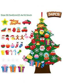 1Pc Christmas DIY Felt Christmas Tree Including Christmas Elements Ornament Wall Hanging Decoration,Non Woven Felt Tree,Christmas Decor,Xmas Decor,Christmas Gifts Christmas Decorations For Home,Christmas Party Favors,Xmas Party Supplies,Wall Decor,Door Decor,Room Decor,Window Decor,Winter Decorations,Ideal Christmas Gifts For Your Family,New Year Party Decor