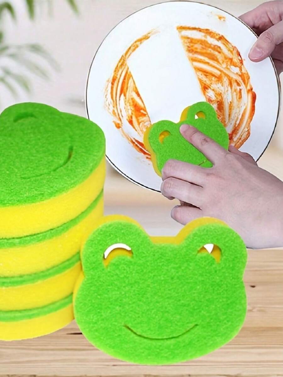 5pcs.Small Frog Double Layer Cleaning Sponge Wipe, Kitchen Cleaning Powerful Decontamination Thickening Magic Sponge BlockShoe Cleaning Sponge O