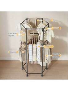1 件多功能六角旋转晾衣架带轮双层晾衣架卧室挂衣服帽子收纳架 - 彩色 - 查看 3
