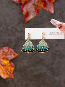 1 Pair Cute Enameled Christmas Earrings - Christmas Gnome Earring - Festive Holly Berry Earring - Christmas Tree Dangle Earring - Holiday Earrings Jewelry Gift For Women & Girls