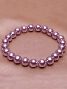 3 colores Elegante pulsera de perla de concha de estilo marinero | Pulsera elástica de cuentas redondas versátil y de moda | Simbolizando elegancia noble, amarillo, morado y blanco, regalo perfecto para mamá o novia en el Día de San Valentín, cumpleaños, hermosa pulsera para el Día de San Valentín, cumpleaños