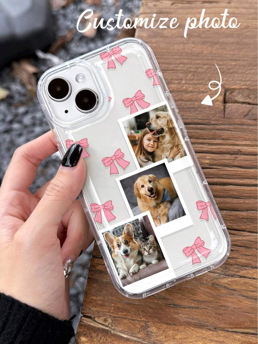 1 pieza Funda de teléfono personalizada con dibujo de lazo y mascota, funda protectora de teléfono a prueba de golpes y gruesa, adecuada para iPhone 11, 13, 15, 16 Pro Max