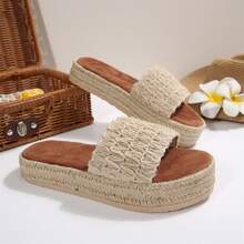 Sandals For Women Lightweight Bohemia Wedge Slide Beach Summer Casual - 芥末黃 - 查看 4
