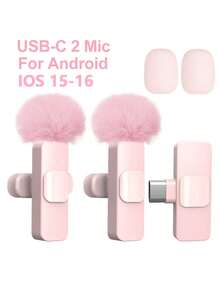 Pink Wireless Lavalier Microphone Mini Portable 2.4GHz Dual Lavalier Microphone Plug And Play Lavalier Microphone With Automatic Noise Cancellation And 60Mah Rechargeable Battery Suitable For Video Recording Live Broadcasting, Interviews