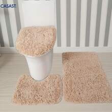 Juego completo para baño 3 en 1: cubierta de inodoro + alfombrilla + reposapiés de felpa, alfombra para baño, diseño cómodo y decorativo - azul claro - Ver 11