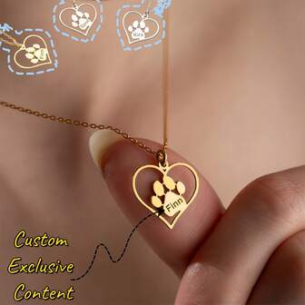 Personalized Dog Paw Print Necklace, Custom Name Pet Memorial Jewelry Gift, Engravable Pet Lover Gift, 18K Gold Plated