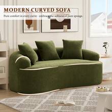 65" Curved Small Loveseat Sofa,Cozy Chenille Upholstered Couch With 3 Pillows,Modern Deep Seat Cloud Couch Memory Foam Compression Sofa,For Living Room Apartment Office,No Assembly Needed - màu xanh lá - Xem 2