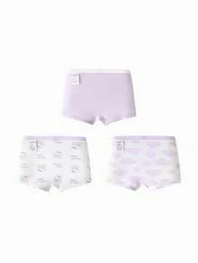 Balabala Girls' Underwear 3-Pack Boxer Briefs Antibacterial - White Purple - View 2