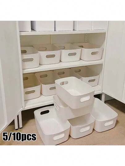 5/10 Stücke klassische weiße Aufbewahrungsboxen - multifunktionale stapelbare offene Kunststoffbehälter, geeignet für Zuhause, Küche, Bad und Wohnheim-Organisation, Aufbewahrungskorb/-box für Zuhause, rechteckige Aufbewahrungsbox für den Schreibtisch, Schubladen mit integrierter Unterteilung und Ordnungsboxen, Aufbewahrungsbox für Wohnheim-Utensilien und Kosmetik