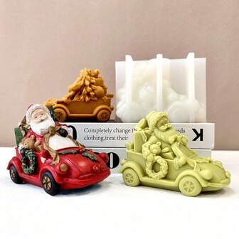 New Santa Claus Car Filled With Christmas Gifts Silicone Mold, DIY Christmas Gift Mold Suitable For Epoxy Resin, Scented Candles, Plaster, Cement, Polymer Clay And Other Materials To Make Christmas Home Decor Accessories, Santa Car Silicone Mold, Resin Candle Making Mold, Santa Claus Mold, Craft Supplies, 3D Mold