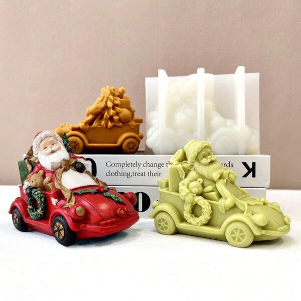 Novo molde de silicone para carro de Papai Noel cheio de presentes de Natal, molde para presente de Natal faça você mesmo, adequado para resina epóxi, velas perfumadas, gesso, cimento, argila de polímero e outros materiais para fazer acessórios de decoração de Natal para casa, molde de silicone para carro de Papai Noel, molde para fazer velas de resina, molde de Papai Noel, materiais de artesanato, molde 3D