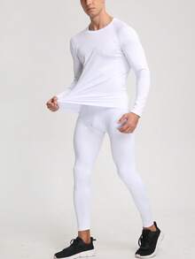 Bộ đồ thể thao giữ nhiệt mùa đông bằng vải nỉ cho nam, quần áo tập luyện bó sát, áo và quần lót giữ ấm nhanh khô màu trắng. - trắng - Xem 4