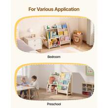 3-Tier Kids Bookshelf, Toy Storage Organizer For Toddler, Book Shelf For Kids Rooms With Sling Book Rack And Storage Bag, Kids Storage Book Shelves For Kids Room, Playroom, Kindergarten, Nursery - Rack + Bag Metal 31-40inch White - View 7