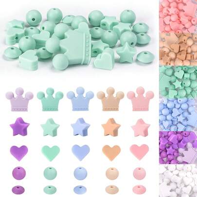 26 sztuk silikonowych koralików w kształcie gwiazdek w kształcie serca i asortyment koralików - jednokolorowe koraliki z okrągłymi koralikami abakusowymi, zestaw do samodzielnego tworzenia biżuterii z przekładkami, koraliki do zawieszek na długopis, brelok do kluczy, smycz do identyfikatora